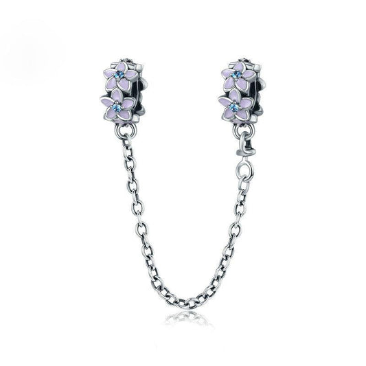 Charm catena di sicurezza fiore viola in argento sterling