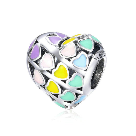 Rainbow Heart Sterling Silver Color Charm Bead-DUNALI