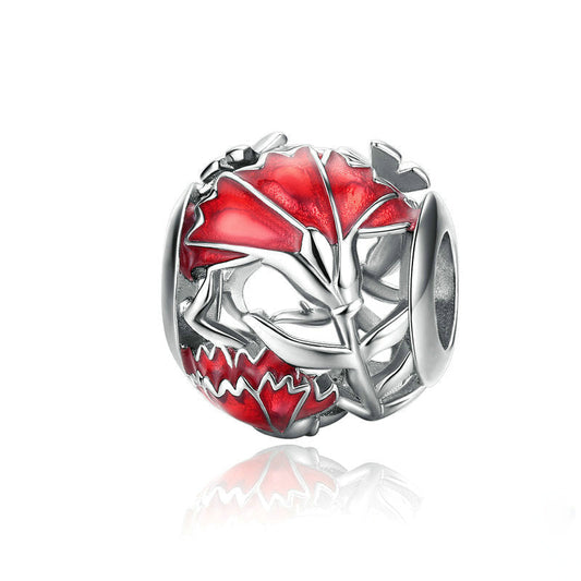 Red Carnation Flower Hollow Ball Charm Bead-DUNALI