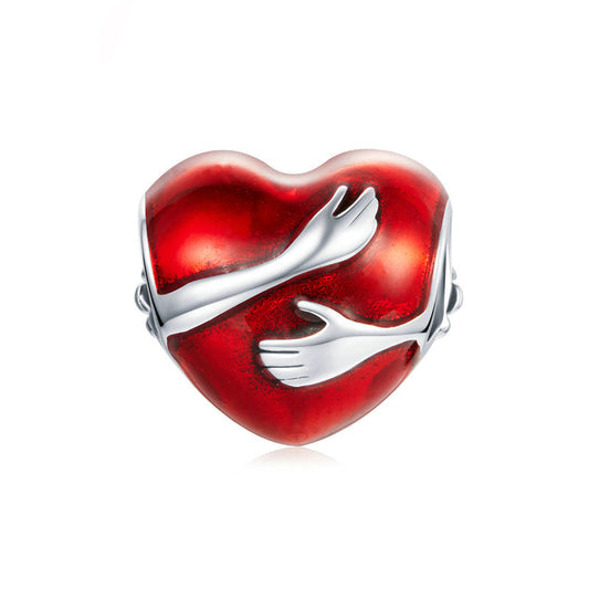 Red Embrace Of Love Sterling Silver Heart Charm Bead-DUNALI