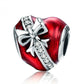 Red Enamel Love Heart Bowknot Charm Bead-DUNALI