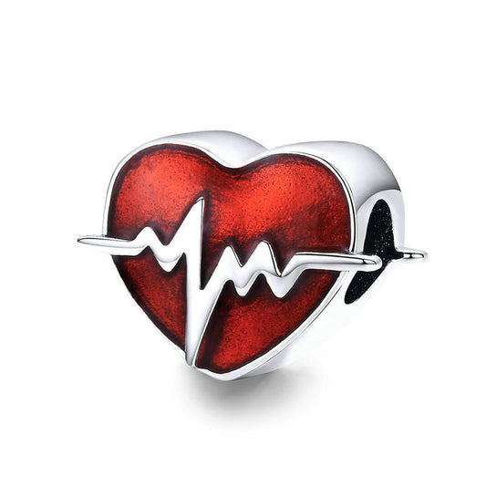 Red Heartbeat Moment Sterling Silver Charm Bead-DUNALI