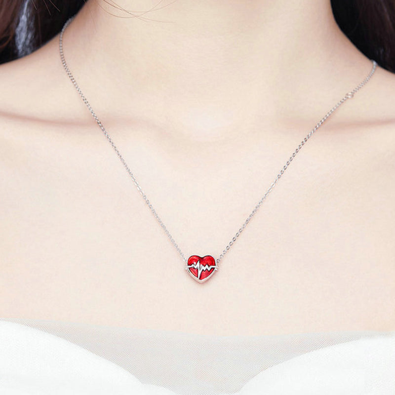 Charm Coeur en Argent Sterling Battement de Coeur Rouge