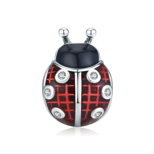 Red Ladybug Sterling Silver Charm Bead-DUNALI