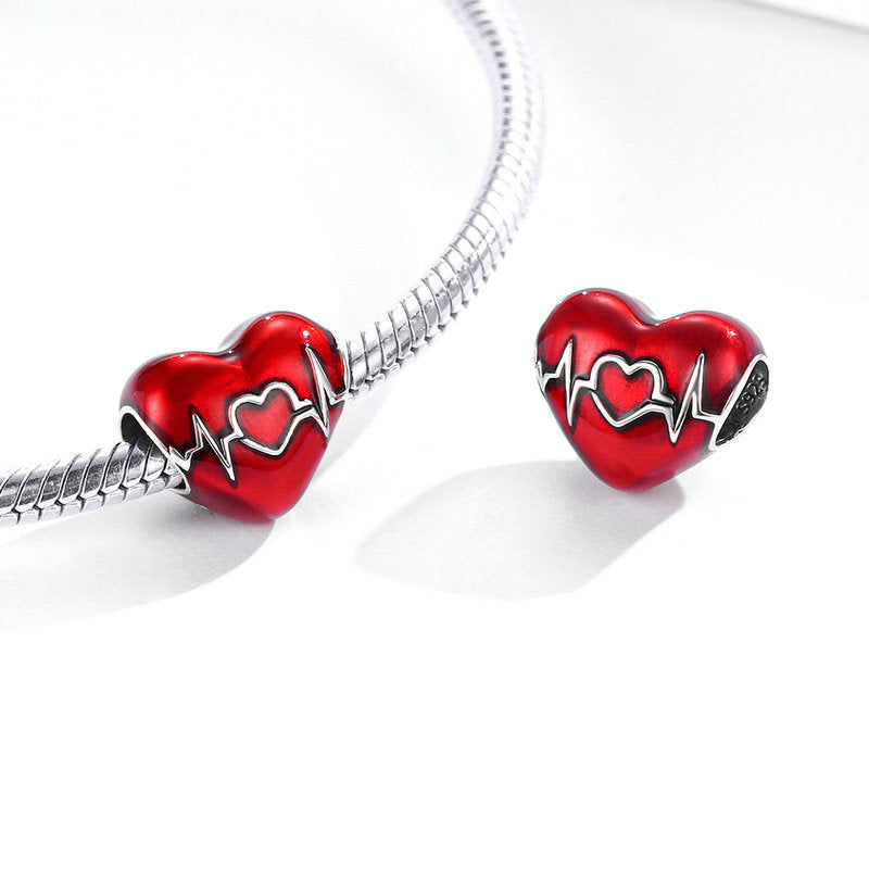 Charm Coeur en Argent Sterling Rouge Battement de Coeur d'Amour