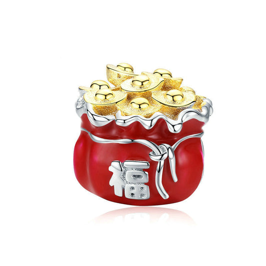 Red Lucky Bag Sterling Silver Charm Bead-DUNALI