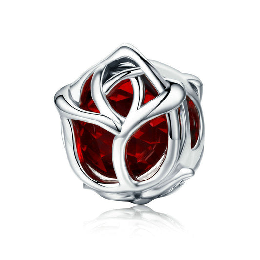 Red Rose Sterling Silver Handmade Charm Bead-DUNALI
