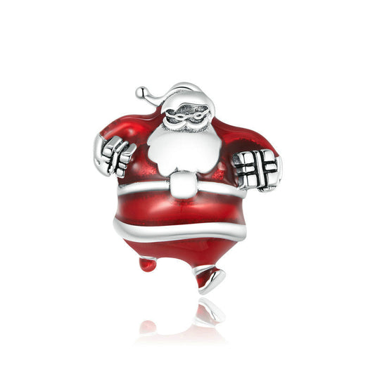 Red Santa Claus Sterling Silver Charm Bead-DUNALI