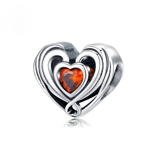 Ciondolo cuore in argento sterling con pietra rossa