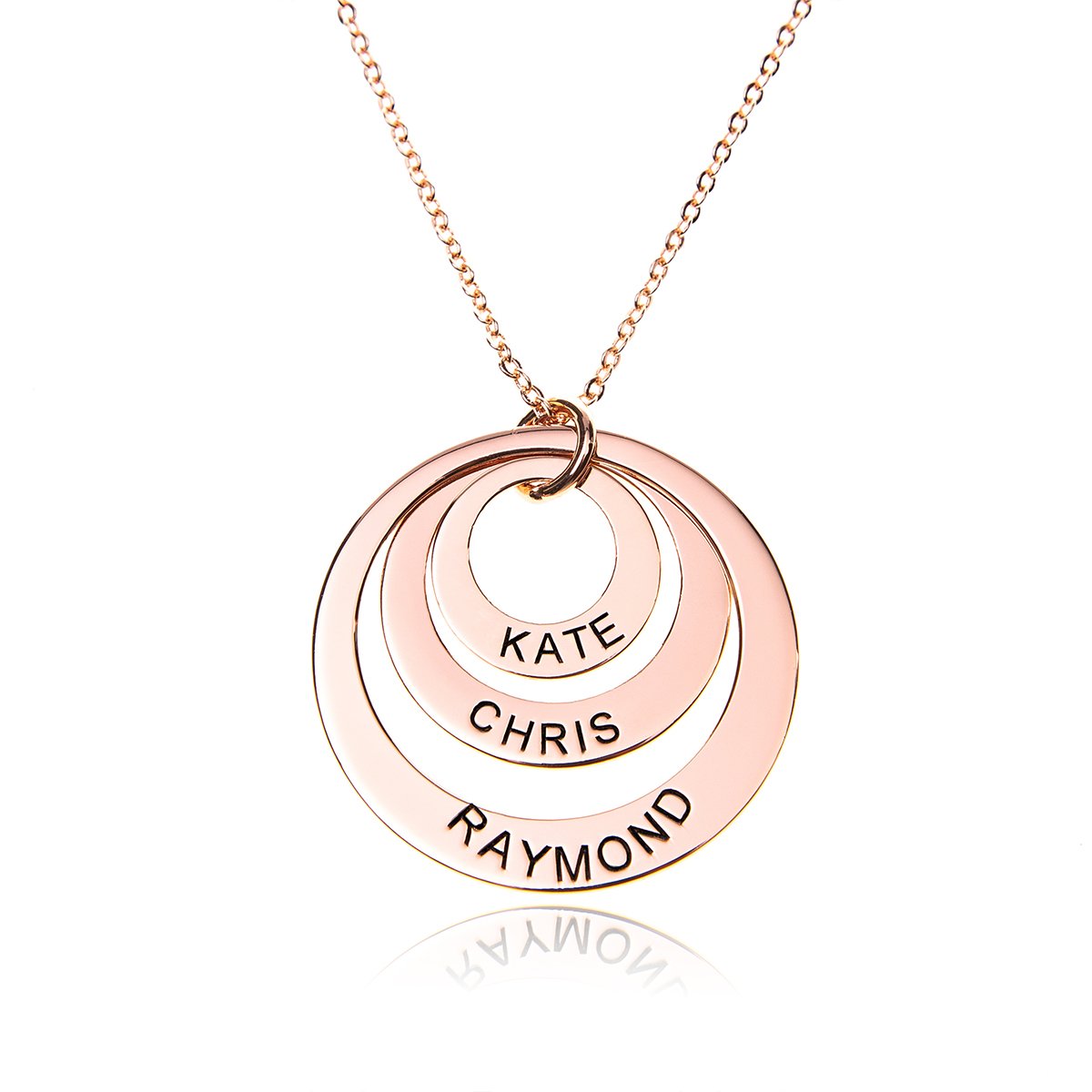 Collana con nome personalizzato a 3 anelli con incisione placcata in oro rosa