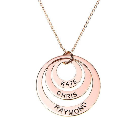 Collana con nome personalizzato a 3 anelli con incisione placcata in oro rosa