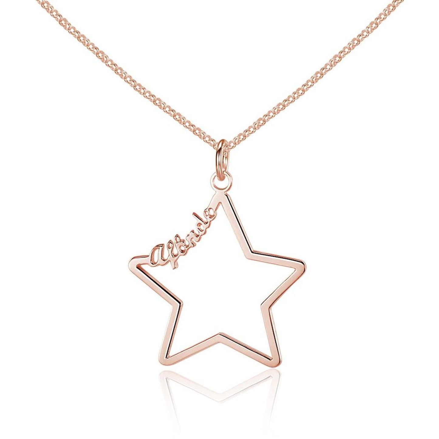 Collana personalizzata con stella in argento con nome personalizzato placcato in oro rosa