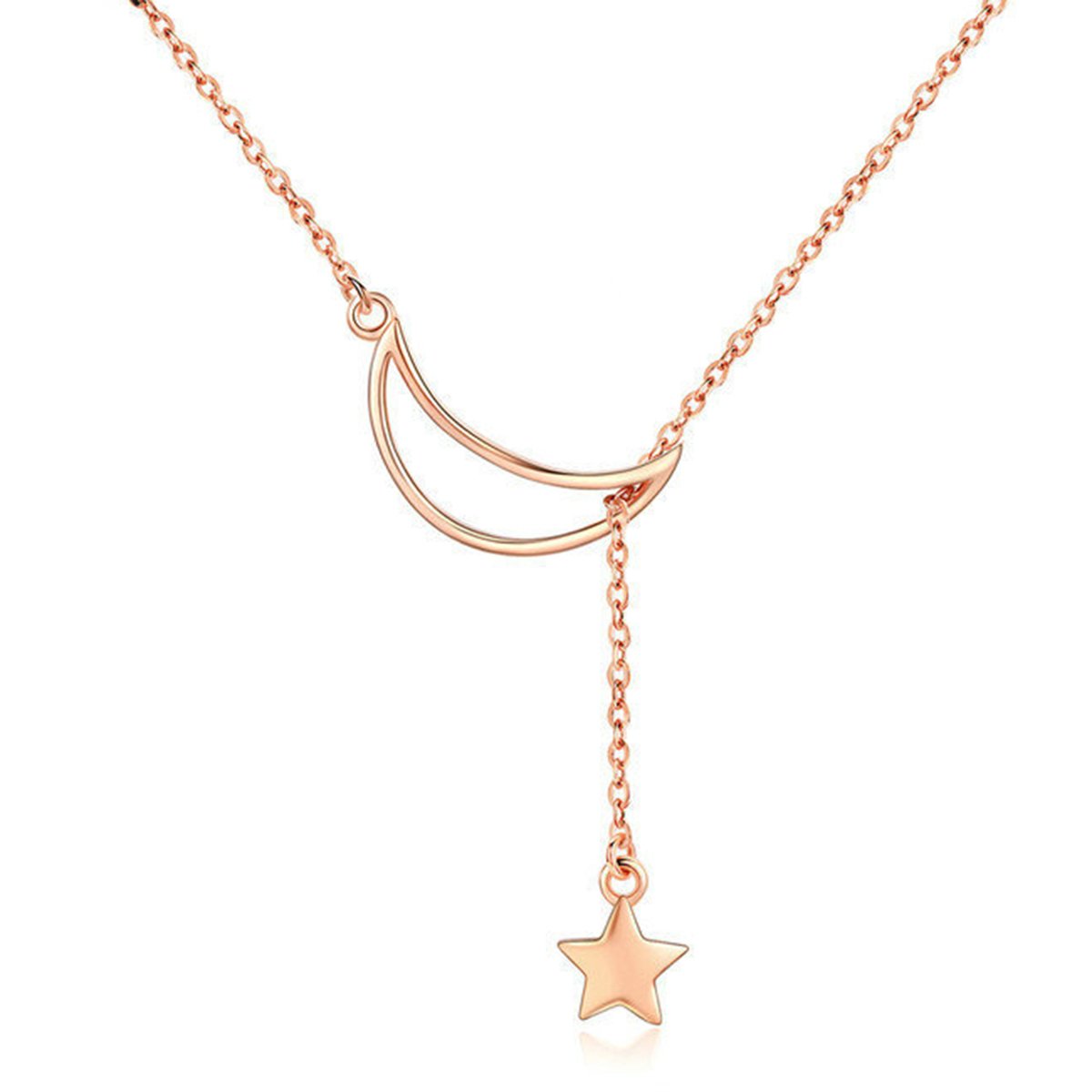 Collana in argento placcato oro rosa con stella e luna