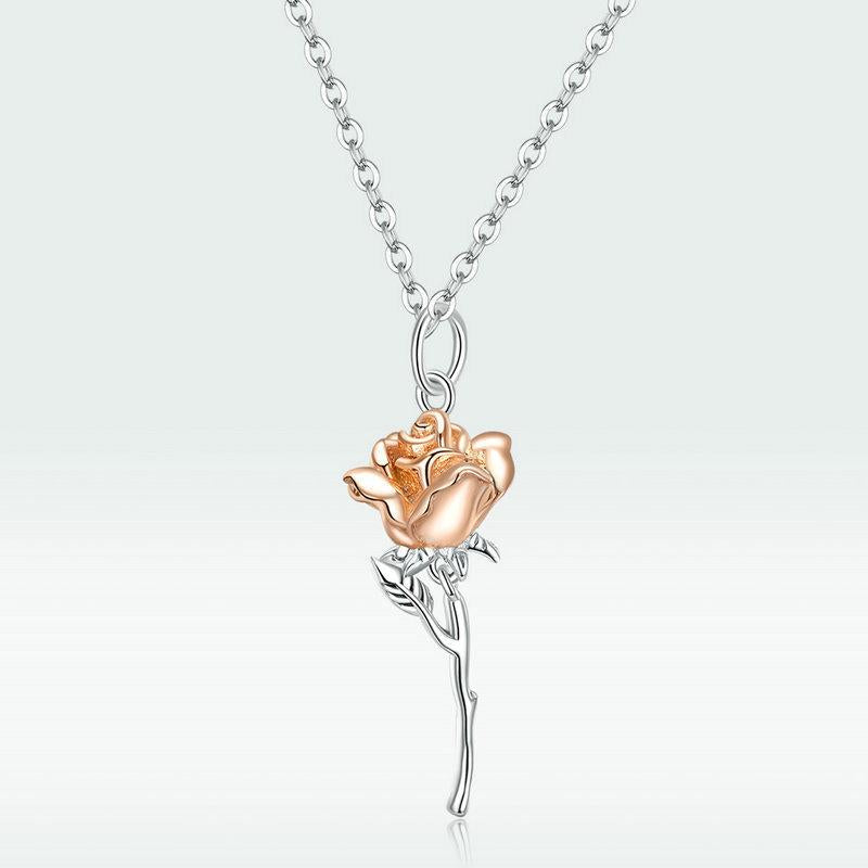 Collana In Argento Sterling Con Fiore Rosa Romantico Placcato Oro Rosa