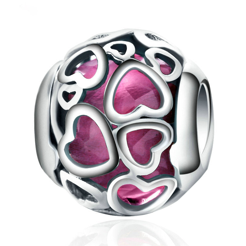 Rose Pink Enamel Heart Hollow Ball Bead-DUNALI