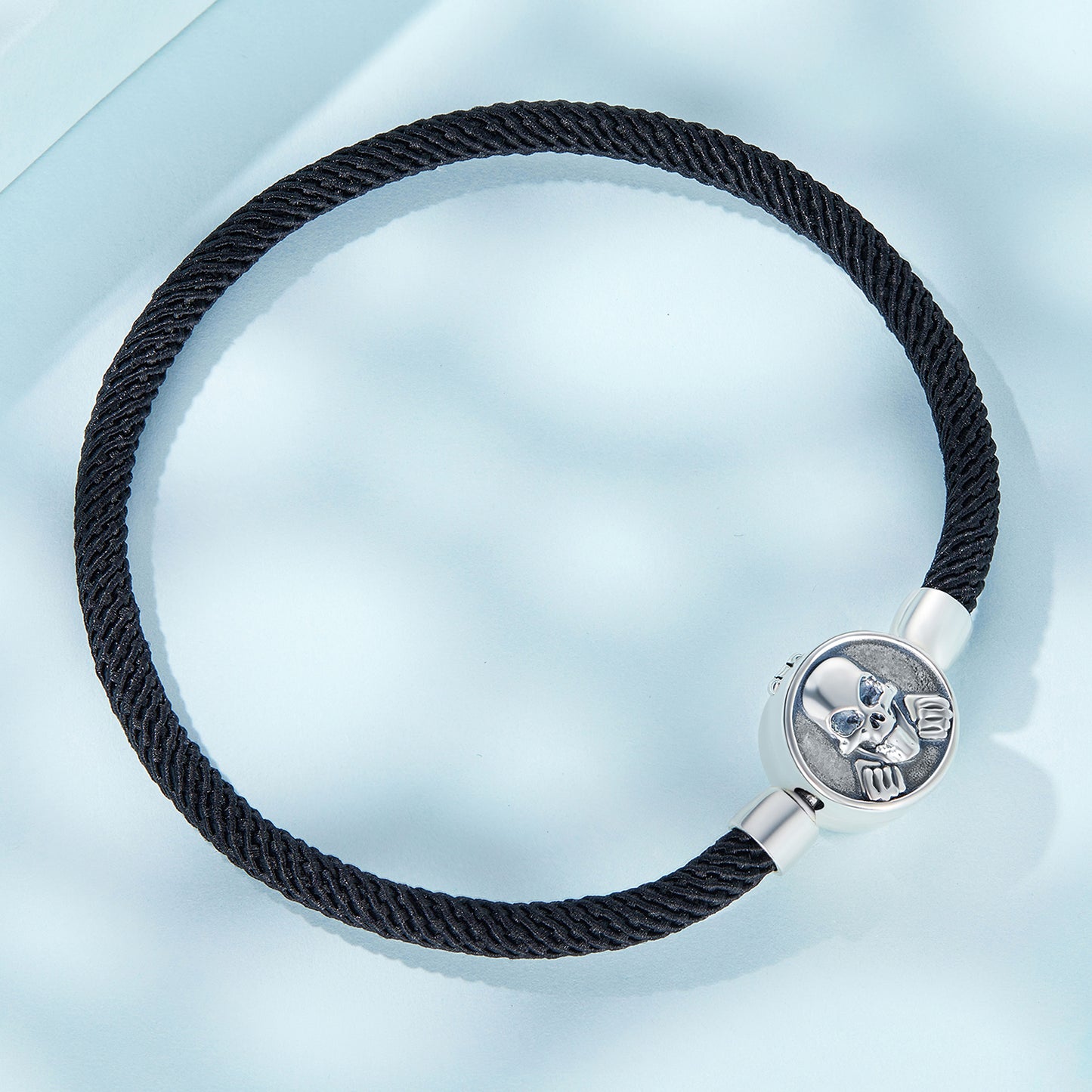 Bracelet Corde Tressée Noire Tête de Mort Vintage