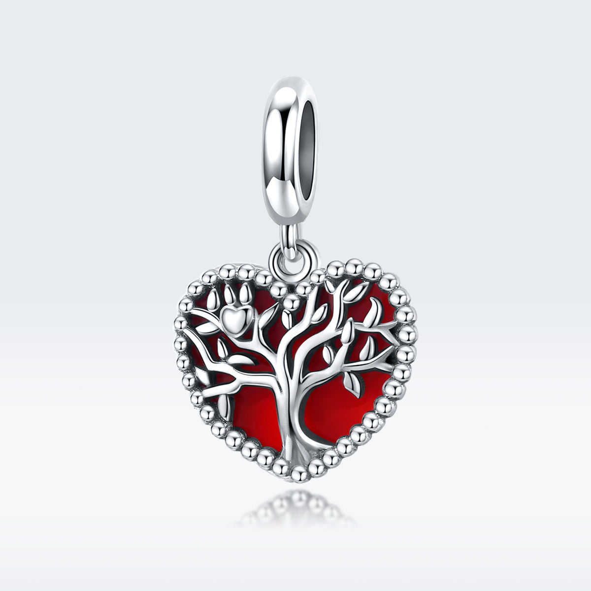 Charm Pendentif Coeur Rouge Arbre de Vie