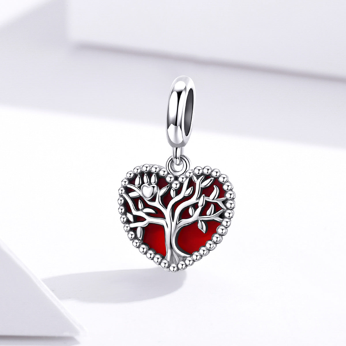 Charm Pendentif Coeur Rouge Arbre de Vie