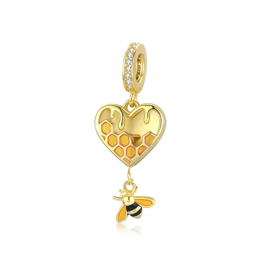 Charm Pendentif Animaux Abeille Ruche en Forme de Coeur