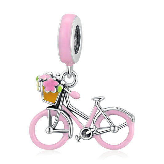 Charm Pendentif Vélo Rose Fleurs