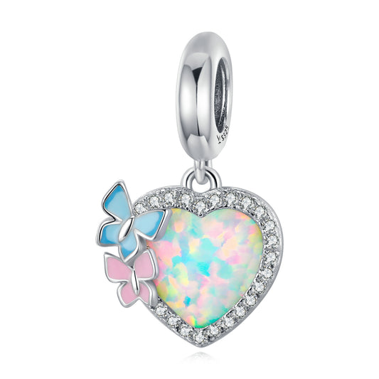 Charm Pendentif Coeur Opale Papillon