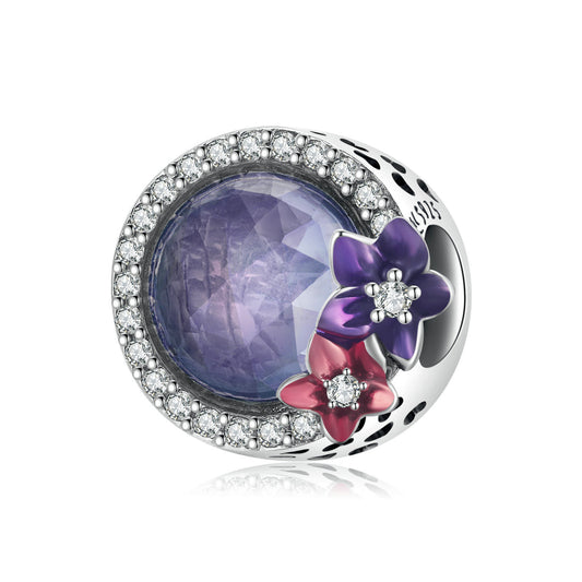 Femmes Power Flower Purple Zircon Perles en argent sterling Charms