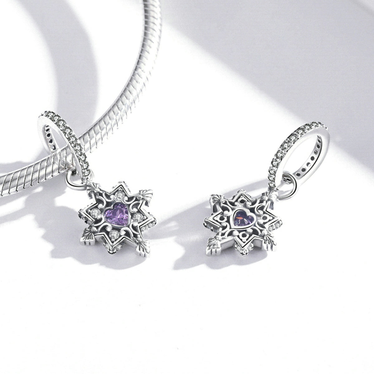 Ciondoli in Argento Sterling 925 Stelle con Cuore Viola Zircone