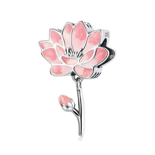 Perles de charme en argent sterling Lotus rose