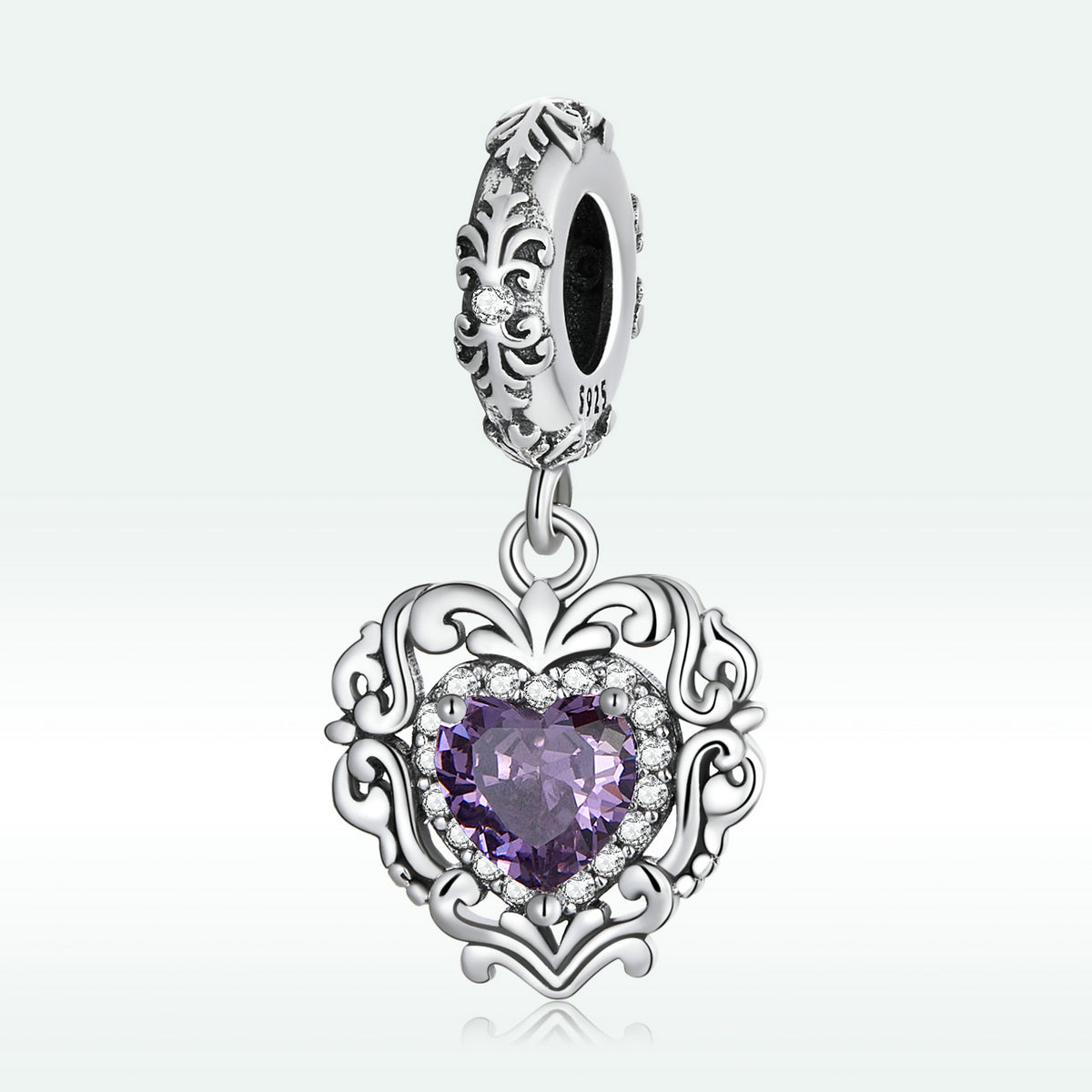 Perline con ciondolo a cuore in zircone classico in argento sterling per bracciali