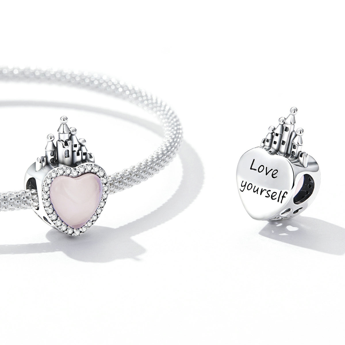 Perle de lettrage de château d'amour rose vintage pour bracelet