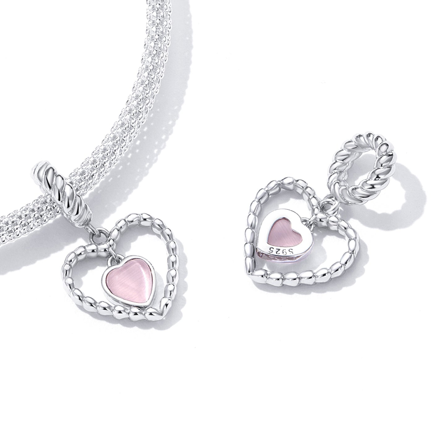 Pendentif Délicat Double Coeur Rose