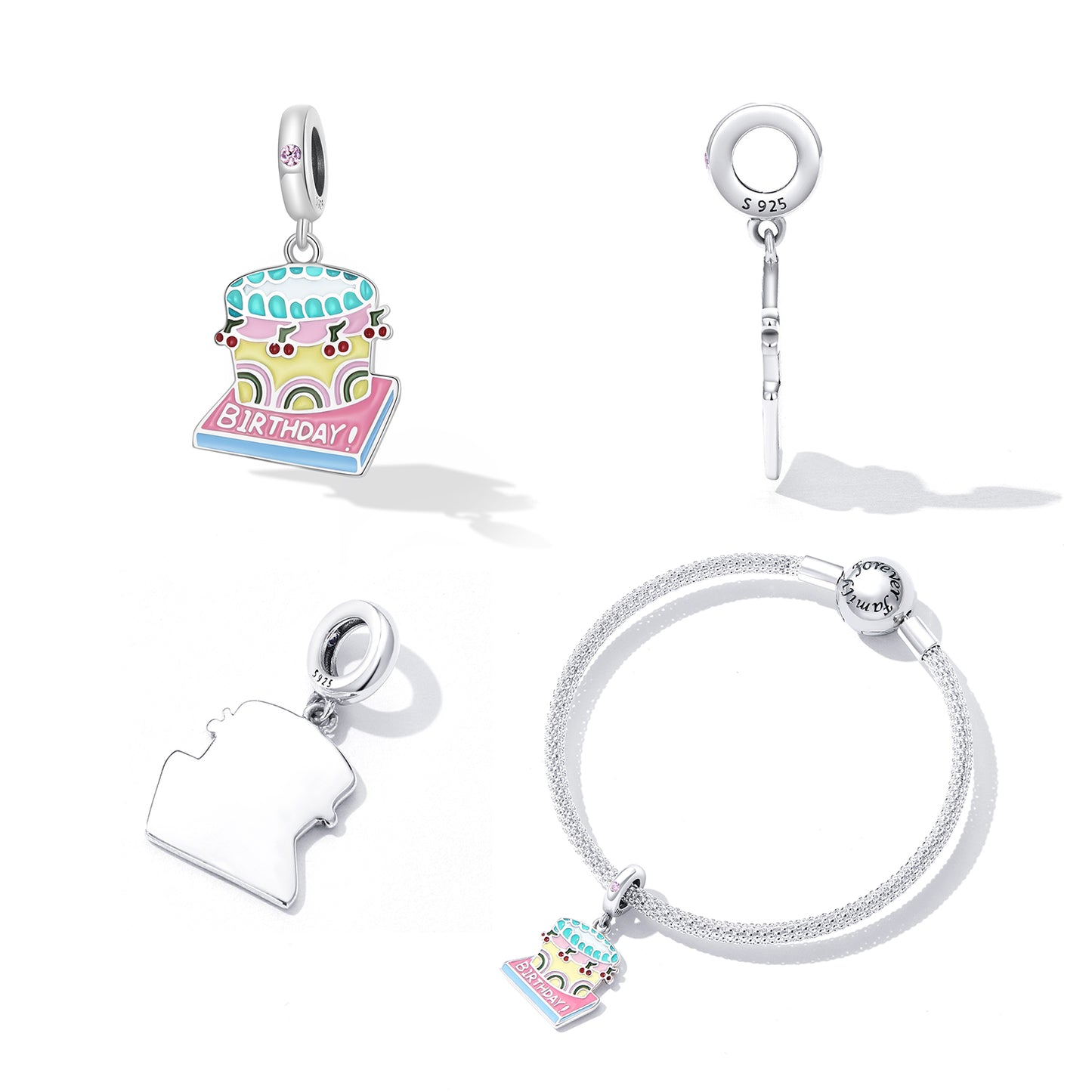 Charm Pendentif Gâteau à la Crème de Cerise Joyeux Anniversaire