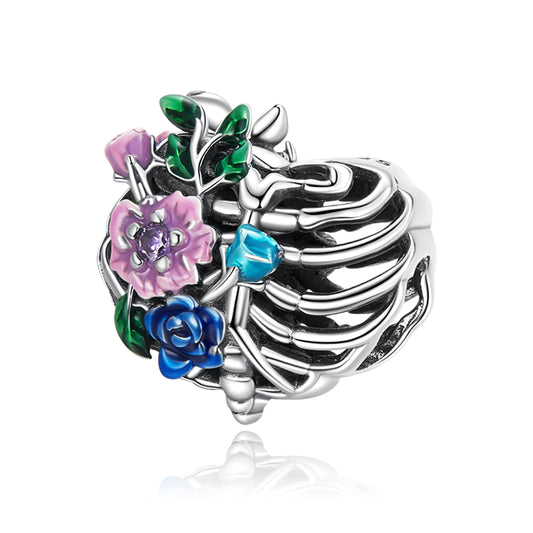 Perla a coste di fiori a cuore in argento sterling