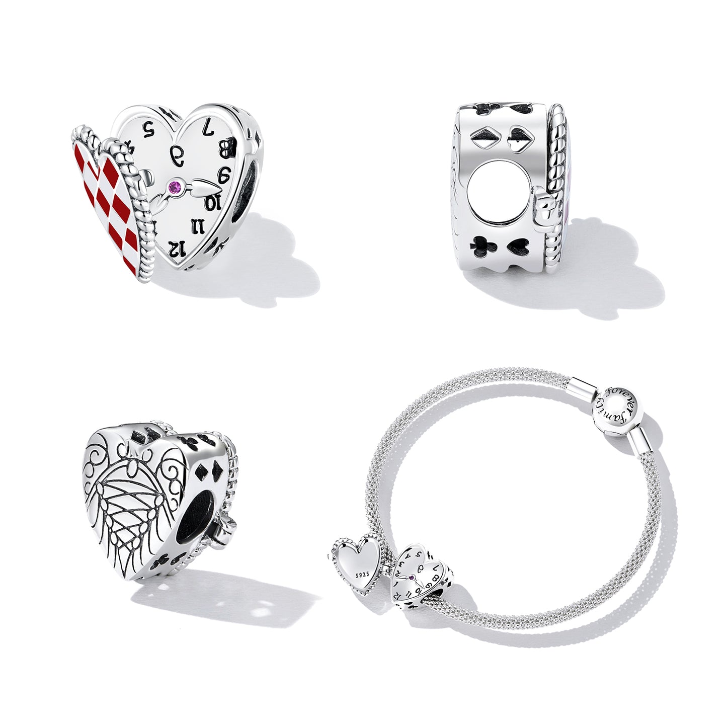 Love clock-Charm Coeur Damier Rouge et Blanc