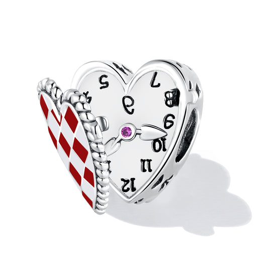 Love clock-Charm Coeur Damier Rouge et Blanc