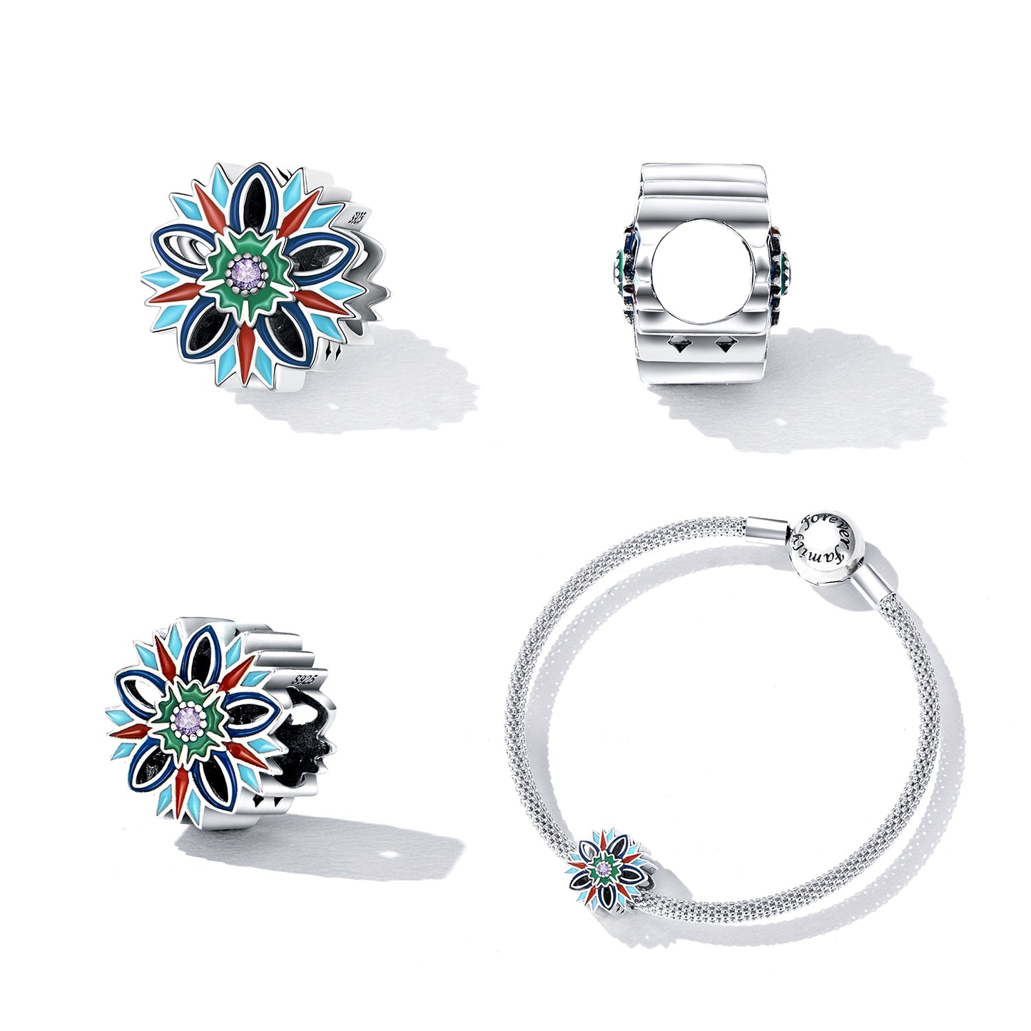 Charm di loto in argento sterling color goccia con zircone a olio