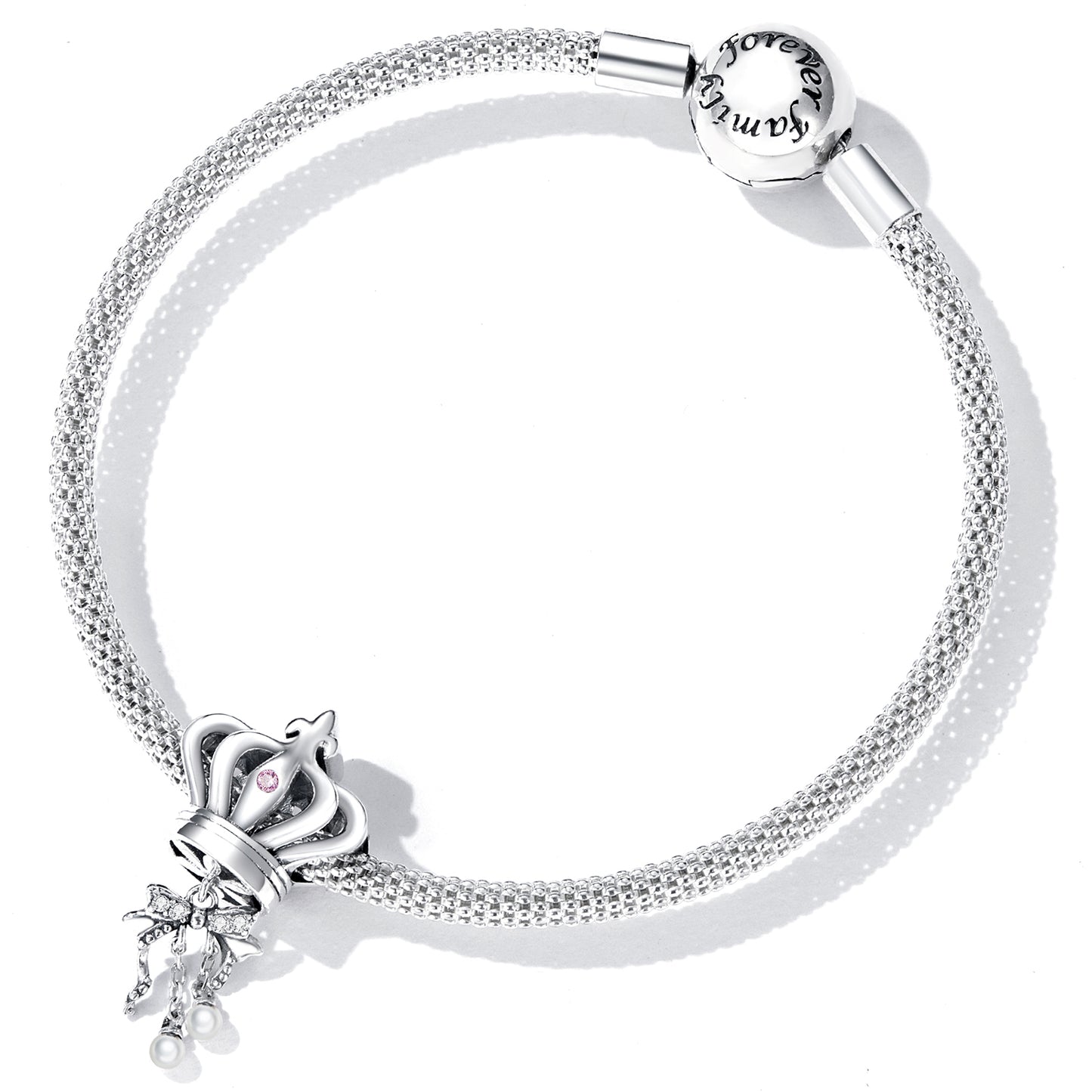 Perline con fiocco corona per bracciale in argento sterling 925