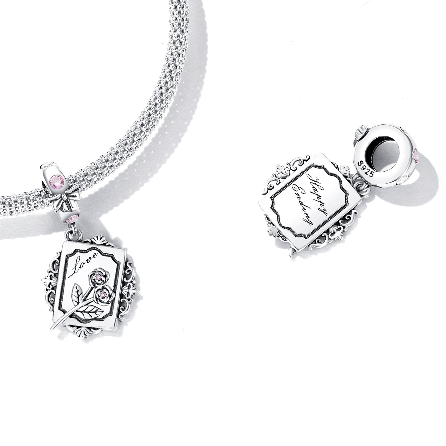 Charm Pendentif Invitation Rose pour Bracelets Argent 925