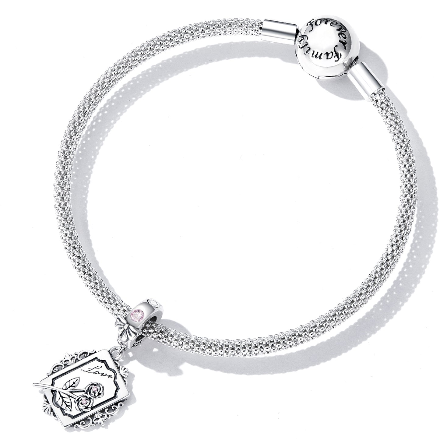 Charm Pendentif Invitation Rose pour Bracelets Argent 925