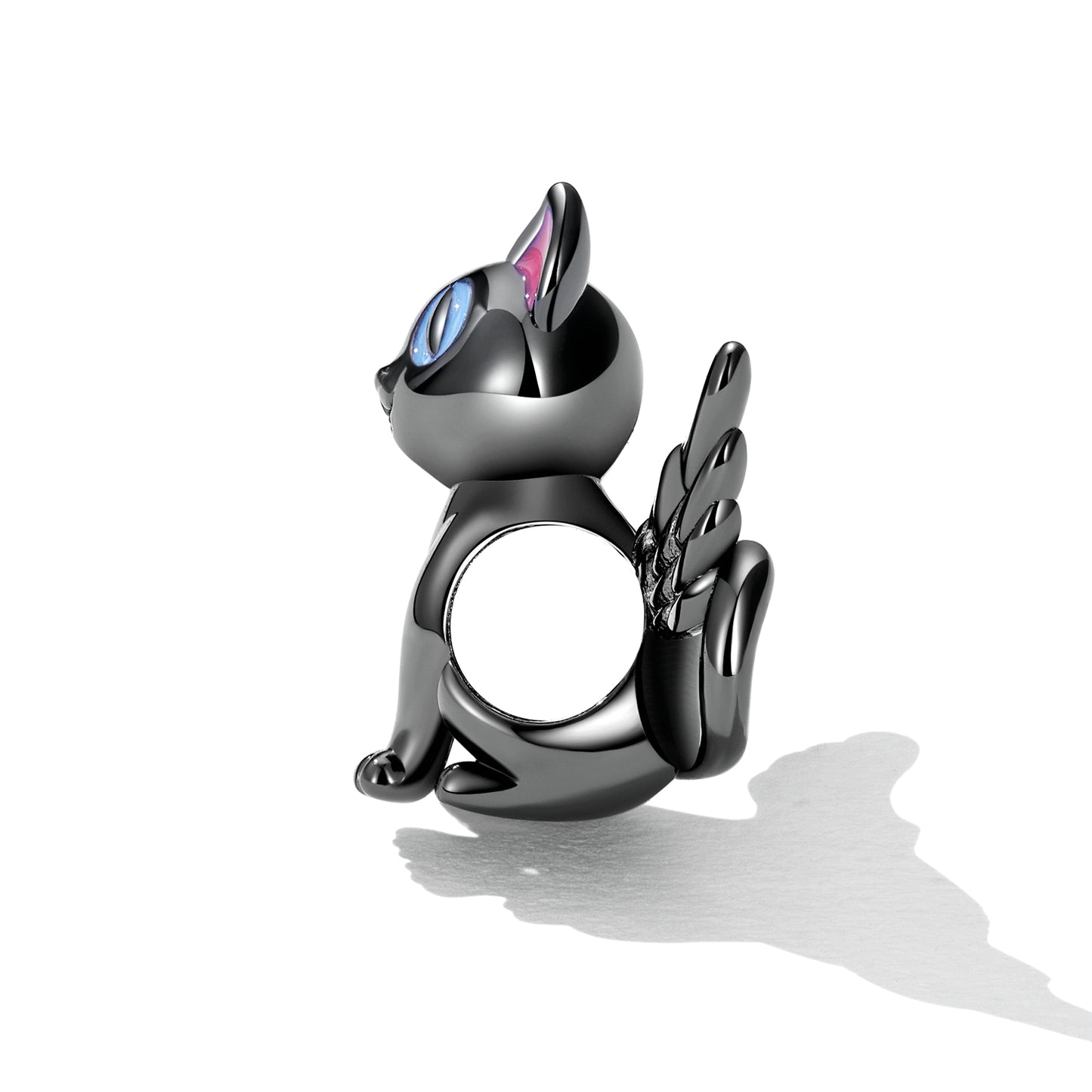 Charm Animaux D'Ange Chat Noir en Argent Sterling