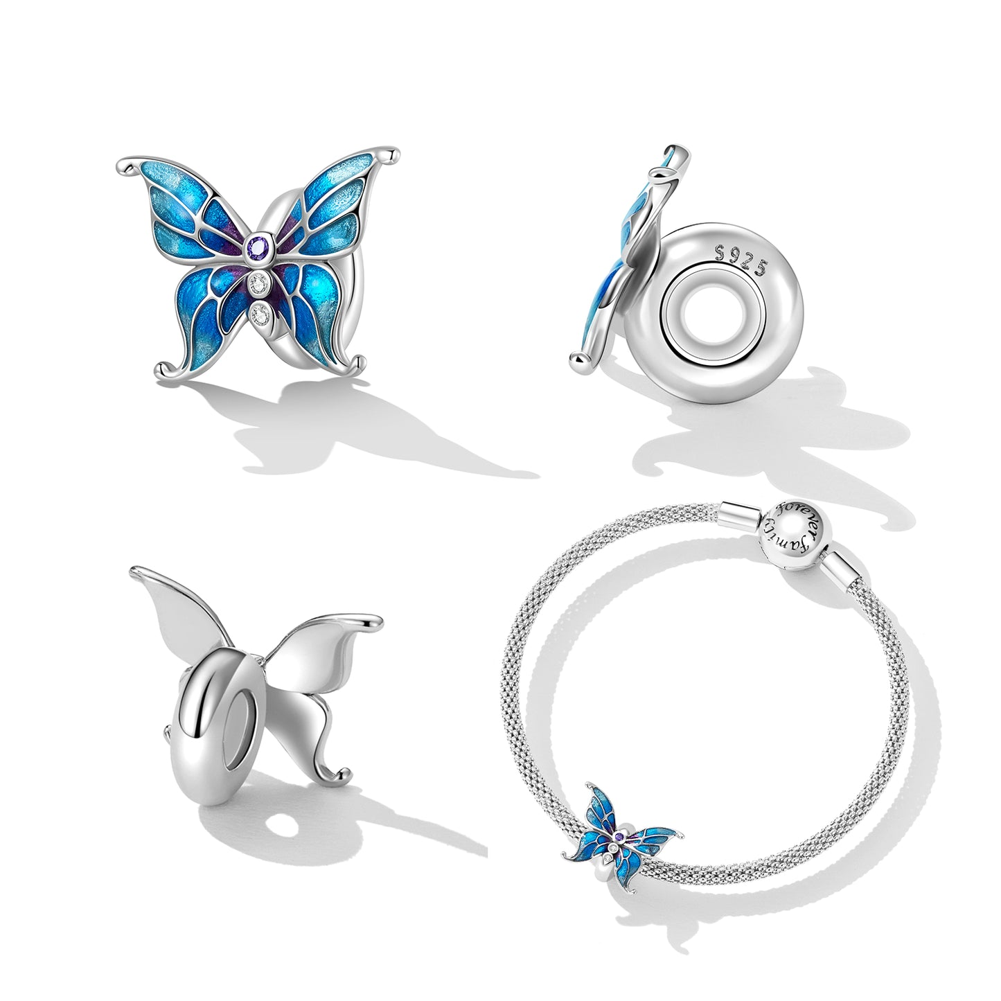 Perla di farfalla sfumata blu viola in argento sterling