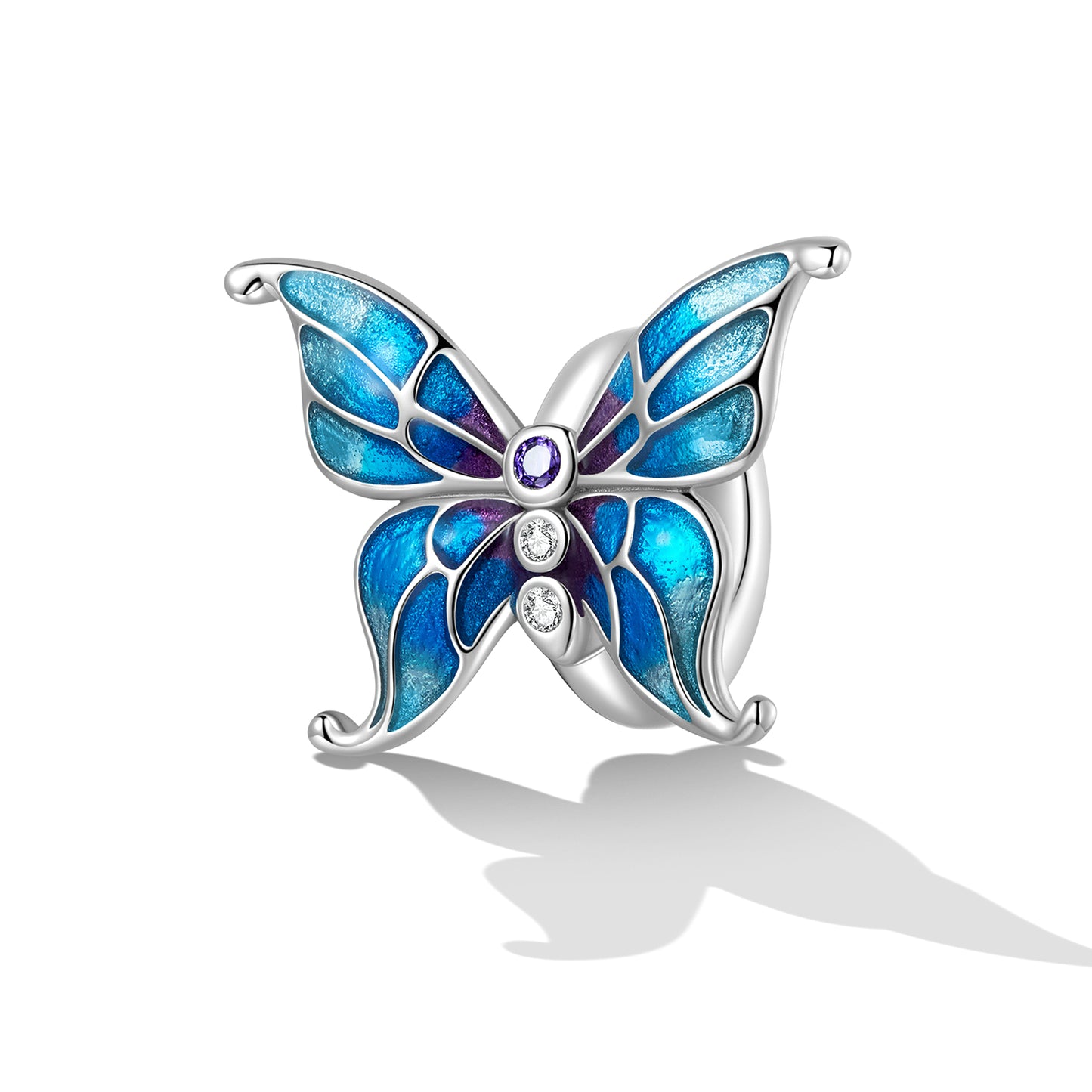 Perle Animaux Papillon Dégradé Bleu Violet en Argent Sterling