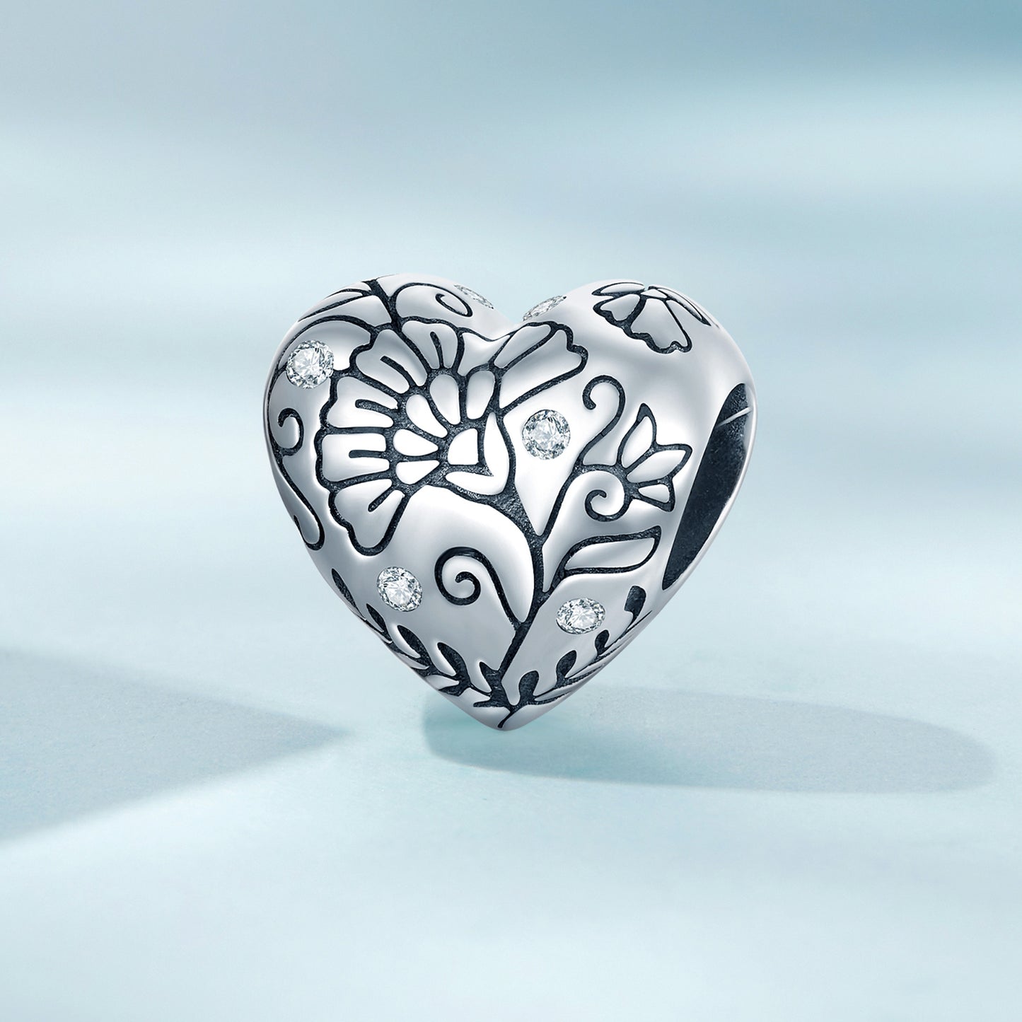 Charm cuore fiore vintage in argento sterling