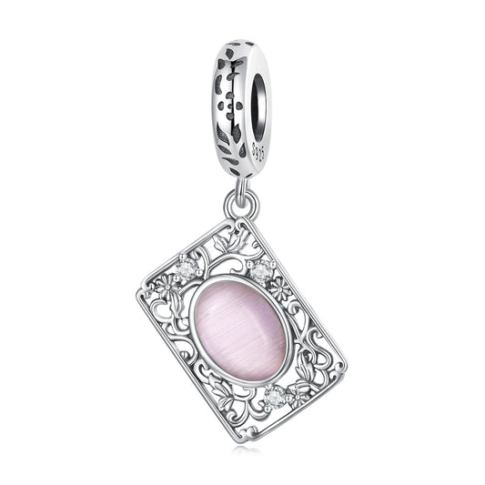 Charm Pendentif Étiquette Carrée Motif Découpe Zircon Rose