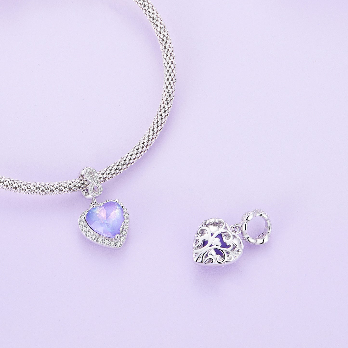 Charm Pendentif Coeur Dégradé Bleu Violet Infini