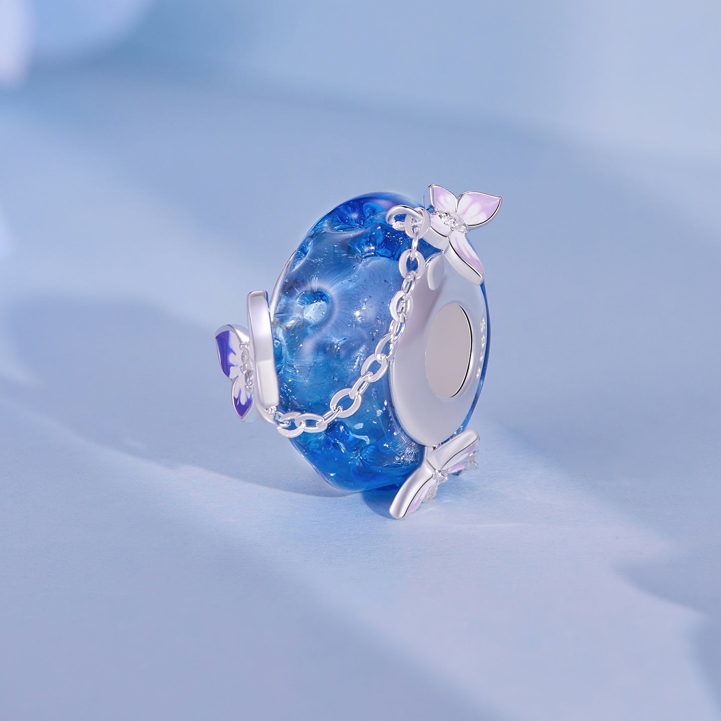 Charm Verre De Murano à Pompon Papillon Bleu