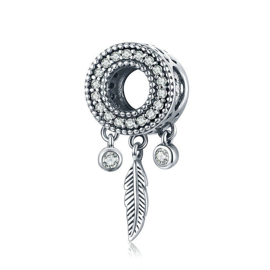 Shining Feather Sterling Silver Round Charm Bead-DUNALI