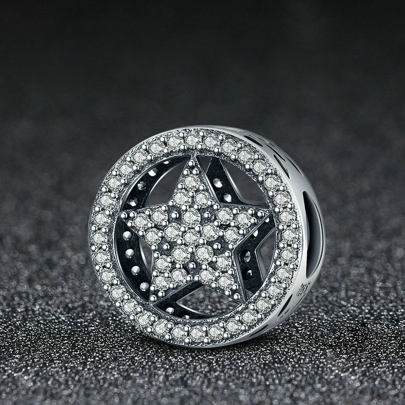 Perla di fascino rotondo con stella brillante in argento sterling