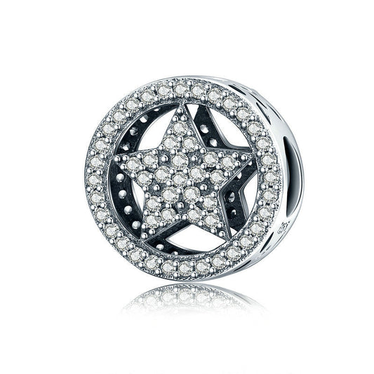Shiny Star Sterling Silver Round Charm Bead-DUNALI