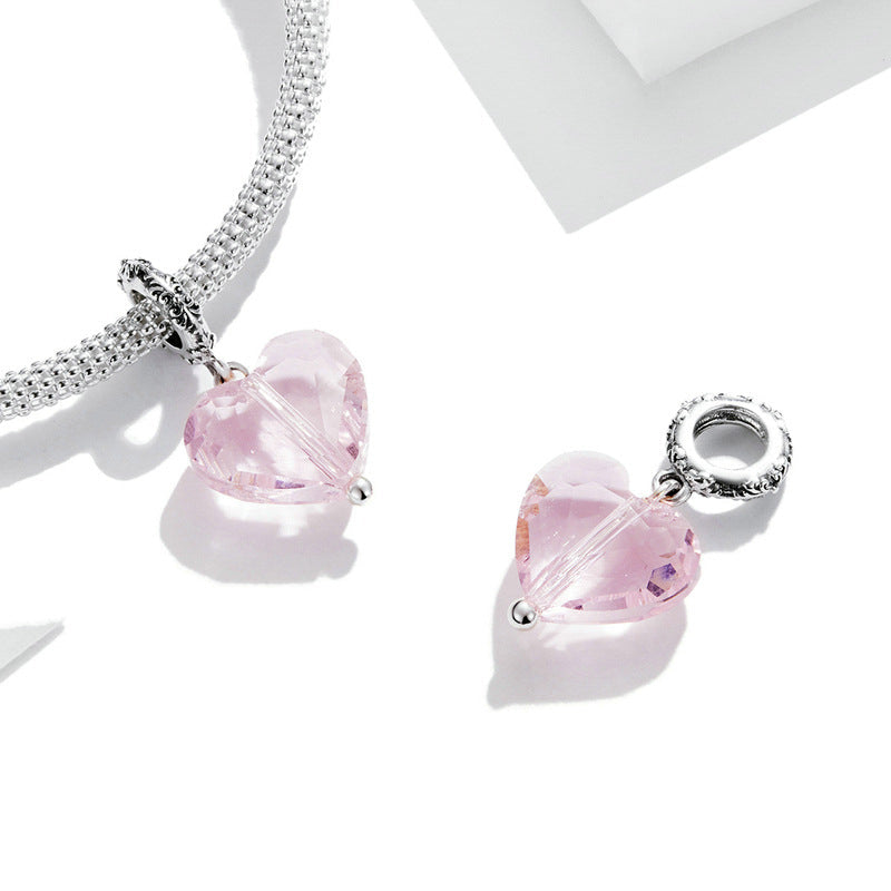 Ciondolo a forma di cuore rosa semplice in argento sterling